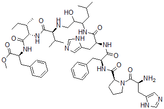 CAS#: 101559-44-8， N-(N-(N-(3-((N-(N-(1-L-histidyl-L-prolyl)-L-phenylalanyl)-L-histidyl)amino)-2-hydroxy-5-methylhexyl)-L-valyl)-L-isoleucyl)-L-Phenylalanine methyl ester
