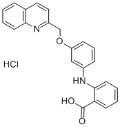 structure of CAS# 105350-26-3, 2-[[3-(2-Quinolinylmethoxy)Phenyl]Amino]-Benzoic Acid;2-[[3-(2-Quinolylmethoxy)Phenyl]Amino]Benzoic Acid;Tocris-1804;2-(3-(2-Quinolylmethoxy)Phenylamino)Benzoic Acid
