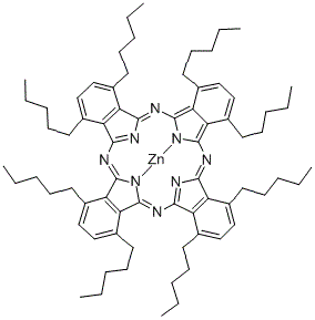 structure of CAS# 107227-89-4, Zinc(II)-octapentyl-phthalocyanine;Zinc 1,4,8,11,15,18,22,25-Octa-N-Butoxyphthalocyanine;Zinc(Ii)-Octapentyl-Phthalocyanine;Zinc, (1,4,8,11,15,18,22,25-Octabutoxy-29H,31H-Phtalocyaninato(2-)-N29,N30,N31,N32)-, (Sp-4-1)-