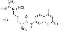 structure of CAS# 113712-08-6, (S)-2-Amino-5-[(Aminoiminomethyl)Amino]-N-(4-Methyl-2-Oxo-2H-1-Benzopyran-7-Yl)-Pentanamide Dihydrochloride;[(1S)-4-(Diaminomethyleneazaniumyl)-1-[(4-Methyl-2-Oxo-Chromen-7-Yl)Carbamoyl]Butyl]Ammonium;[(1S)-4-(Diaminomethyleneazaniumyl)-1-[[(4-Methyl-2-Oxo-7-Chromenyl)Amino]-Oxomethyl]Butyl]Ammonium;[(1S)-4-(Diaminomethyleneazaniumyl)-1-[(2-Keto-4-Methyl-Chromen-7-Yl)Carbamoyl]Butyl]Ammonium