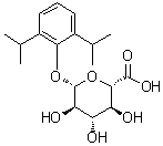 structure of CAS# 114991-26-3, Propofol Glucuronide;2,6-Diisopropylphenyl β-D-glucopyranosiduronic acid;2,6-Diisopropylphenyl-β-D-glucopyranosiduronsäure;Acide β-D-glucopyranosiduronique de 2,6-diisopropylphényle