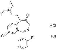 structure of CAS# 1172-18-5, Flurazepam dihydrochloride;2H-1,4-Benzodiazepin-2-One, 7-Chloro-1-(2-(Diethylamino)Ethyl)-5-(2-Fluorophenyl)-1,3-Dihydro-, Dihydrochloride;2H-1,4-Benzodiazepin-2-One, 7-Chloro-1-(2-(Diethylamino)Ethyl)-5-(O-Fluorophenyl)-, 1,3-Dihydro-, Dihydrochloride;7-Chloro-1-(2-(Diethylamino)Ethyl)-5-(O-Fluorophenyl)-1,3-Dihydro-2H-1,4-Benzodiazepin-2-One Dihydrochloride
