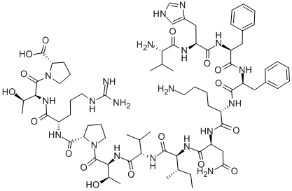 结构式 CAS# 118506-26-6, L-缬氨酰-L-组氨酰-L-苯丙氨酰-L-苯丙氨酰-L-赖氨酰-L-天冬氨酰胺酰-L-异亮氨酰-L-缬氨酰-L-苏氨酰-L-脯氨酰-L-精氨酰-L-苏氨酰-L-脯氨酸