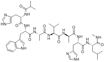 结构式 CAS# 124001-41-8, N-(2-甲基-1-氧代丙基)-L-组氨酰-L-色氨酰-L-丙氨酰-L-缬氨酰-D-丙氨酰-L-组氨酰-N-甲基-L-亮氨酰胺