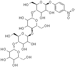 结构式 CAS# 129411-62-7, 4-硝基苯基beta-D-甘油-己糖吡喃糖苷-(1->4)-beta-D-赤式-己糖吡喃糖苷-(1->4)-beta-D-赤式-己糖吡喃糖苷-(1->4)-beta-D-赤式-吡喃己糖苷
