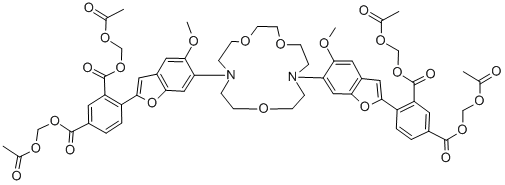 structure of CAS# 129423-53-6, 4,4'-[1,4,10-Trioxa-7,13-Diazacyclopentadecane-7,13-Diylbis(5-Methoxy-6,2-Benzofurandiyl)]Bis-1,3-Benzenedicarboxylic Acid 1,1',3,3'-Tetrakis[(Acetyloxy)Methyl] Ester;Sodium  Indicator  SBFI-AM,  Sodium-Binding  Benzofuran  Isophthalate-AM;SODIUM-BINDING BENZOFURAN ISOPHTHALATE-AM;SBFI-AM FOR FLUORESCENCE 98+%