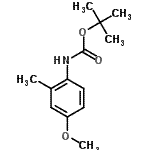 structure of CAS# 129822-42-0, 2-Methyl-2-Propanyl (4-Methoxy-2-Methylphenyl)Carbamate;(tert-butoxy)-N-(4-methoxy-2-methylphenyl)carboxamide;MFCD11045029;tert-Butyl 4-Methoxy-2-methylphenylcarbamate
