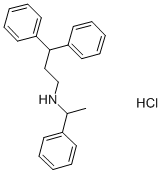 structure of CAS# 13636-18-5, gamma-Phenyl-N-(1-Phenylethyl)-Benzenepropanamine Hydrochloride (1:1);3,3-Diphenylpropyl-(1-Phenylethyl)Ammonium Chloride;(3,3-Diphenylpropyl)(1-Phenylethyl)Ammonium Chloride;Benzylamine, N-(3,3-Diphenylpropyl)-Alpha-Methyl-, Hydrochloride