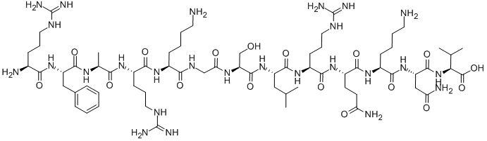 structure of CAS# 136795-05-6, L-Arginyl-L-Phenylalanyl-L-Alanyl-L-Arginyl-L-Lysylglycyl-L-Seryl-L-Leucyl-L-Arginyl-L-Glutaminyl-L-Lysyl-L-Asparaginyl-L-Valine;H-ARG-PHE-ALA-ARG-LYS-GLY-SER-LEU-ARG-GLN-LYS-ASN-VAL-OH;ARG-PHE-ALA-ARG-LYS-GLY-SER-LEU-ARG-GLN-LYS-ASN-VAL;[SER 25]-PROTEIN KINASE C FRAGMENT 19-31