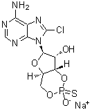 structure of CAS# 142754-27-6, Sodium (4aR,6R,7R,7aS)-6-(6-Amino-8-Chloro-9H-Purin-9-Yl)-7-Hydroxytetrahydro-4H-Furo[3,2-d][1,3,2]Dioxaphosphinin-2-Olate 2-Sulfide;(4aR,6R,7<wbr>R,7aS) 2-<wbr>Sulfure d<wbr>e 6-(6-am<wbr>ino-8-chl<wbr>oro-9H-pu<wbr>rin-9-yl)<wbr>-7-hydrox<wbr>ytétrahyd<wbr>ro-4H-fur<wbr>o[3,2-d][<wbr>1,3,2]dio<wbr>xaphosphi<wbr>nin-2-ola<wbr>te et de <wbr>sodium;4H-Furo[3<wbr>,2-d]-1,3<wbr>,2-dioxap<wbr>hosphorin<wbr>-7-ol, 6-<wbr>(6-amino-<wbr>8-chloro-<wbr>9H-purin-<wbr>9-yl)tetr<wbr>ahydro-2-<wbr>mercapto-<wbr>, 2-oxide<wbr>, sodium <wbr>salt, (4a<wbr>R,6R,7R,7<wbr>aS)- (1:1);8-CHLOROA<wbr>DENOSINE-<wbr>3',5'-CYC<wbr>LICMONOPH<wbr>OSPHOROTH<wbr>IOATE,RP-<wbr>ISOMERSOD<wbr>IUMSALT