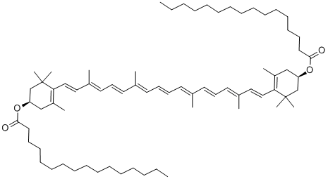 structure of CAS# 144-67-2, [(1R)-4-[(1E,3E,5E,7E,9E,11E,13E,15E,17E)-18-[(4R)-4-Hexadecanoyloxy-2,6,6-Trimethyl-1-Cyclohexenyl]-3,7,12,16-Tetramethyloctadeca-1,3,5,7,9,11,13,15,17-Nonaenyl]-3,5,5-Trimethyl-1-Cyclohex-3-Enyl] Hexadecanoate;[(1R)-4-[(1E,3E,5E,7E,9E,11E,13E,15E,17E)-18-[(4R)-4-Hexadecanoyloxy-2,6,6-Trimethyl-1-Cyclohexenyl]-3,7,12,16-Tetramethyl-Octadeca-1,3,5,7,9,11,13,15,17-Nonaenyl]-3,5,5-Trimethyl-1-Cyclohex-3-Enyl] Hexadecanoate;Hexadecanoic Acid [(1R)-3,5,5-Trimethyl-4-[(1E,3E,5E,7E,9E,11E,13E,15E,17E)-3,7,12,16-Tetramethyl-18-[(4R)-2,6,6-Trimethyl-4-(1-Oxohexadecoxy)-1-Cyclohexenyl]Octadeca-1,3,5,7,9,11,13,15,17-Nonaenyl]-1-Cyclohex-3-Enyl] Ester;Palmitic Acid [(1R)-4-[(1E,3E,5E,7E,9E,11E,13E,15E,17E)-18-[(4R)-4-Hexadecanoyloxy-2,6,6-Trimethyl-1-Cyclohexenyl]-3,7,12,16-Tetramethyl-Octadeca-1,3,5,7,9,11,13,15,17-Nonaenyl]-3,5,5-Trimethyl-1-Cyclohex-3-Enyl] Ester