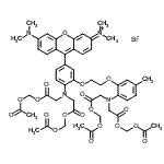 structure of CAS# 145037-81-6, 9-(4-{Bis[2-(Acetoxymethoxy)-2-Oxoethyl]Amino}-3-[2-(2-{Bis[2-(Acetoxymethoxy)-2-Oxoethyl]Amino}-5-Methylphenoxy)Ethoxy]Phenyl)-6-(Dimethylamino)-N,N-Dimethyl-3H-Xanthen-3-Iminium Bromide;N-[9-(4-[<wbr>bis(2-{[(<wbr>acetyloxy<wbr>)methyl]o<wbr>xy}-2-oxo<wbr>ethyl)ami<wbr>no]-3-{[2<wbr>-({2-[bis<wbr>(2-{[(ace<wbr>tyloxy)me<wbr>thyl]oxy}<wbr>-2-oxoeth<wbr>yl)amino]<wbr>-5-methyl<wbr>phenyl}ox<wbr>y)ethyl]o<wbr>xy}phenyl<wbr>)-6-(dime<wbr>thylamino<wbr>)-3H-xant<wbr>hen-3-yli<wbr>dene]-N-m<wbr>ethylmeth<wbr>anaminium<wbr> bromide;N-[9-(4-{<wbr>bis[2-(ac<wbr>etoxymeth<wbr>oxy)-2-ox<wbr>oethyl]am<wbr>ino}-3-[2<wbr>-(2-{bis[<wbr>2-(acetox<wbr>ymethoxy)<wbr>-2-oxoeth<wbr>yl]amino}<wbr>-5-methyl<wbr>phenoxy)e<wbr>thoxy]phe<wbr>nyl)-6-(d<wbr>imethylam<wbr>ino)-3H-x<wbr>anthen-3-<wbr>ylidene]-<wbr>N-methylm<wbr>ethanamin<wbr>ium bromi<wbr>de;N-{9-[4-(<wbr>bis{2-[(a<wbr>cetyloxy)<wbr>methoxy]-<wbr>2-oxoethy<wbr>l}amino)-<wbr>3-{2-[2-(<wbr>bis{2-[(a<wbr>cetyloxy)<wbr>methoxy]-<wbr>2-oxoethy<wbr>l}amino)-<wbr>5-methylp<wbr>henoxy]et<wbr>hoxy}phen<wbr>yl]-6-(di<wbr>methylami<wbr>no)-3H-xa<wbr>nthen-3-y<wbr>lidene}-N<wbr>-methylme<wbr>thanamini<wbr>um bromide