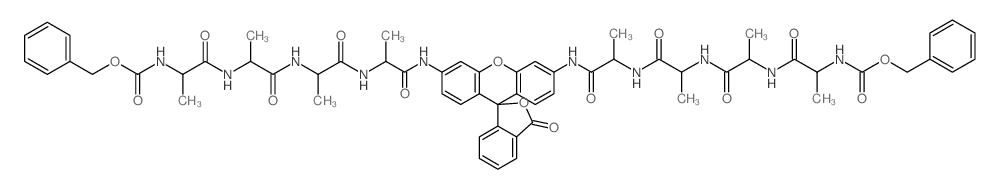 structure of CAS# 149695-85-2, Bis(N-benzyloxycarbonyltetraalanyl)rhodamine;Bis(N-Benzyloxycarbonyl-L-Tetraalanyl)Rhodamine;Bis(N-Benzyloxycarbonyltetraalanyl)Rhodamine;Bzt-Ala-R