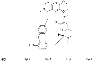 structure of CAS# 15352-74-6, 3,4,4a,5,16a,17,18,19-Octahydro-21,22,26-Trimethoxy-4,17-Dimethyl-2H-1,24:12,15-Dietheno-6,10-Metheno-16H-Pyrido[2',3':17,18][1,10]Dioxacycloeicosino[2,3,4-ij]Isoquinolin-9-Ol Hydrochloride;Oxyacanthan-12'-Ol, 6,6',7-Trimethoxy-2,2'-Dimethyl-, Hydrochloride;6,6',7-Trimethoxy-2,2'-Dimethyloxyacanthan-12'-Ol/Hydrochloric Acid;OXYACANTHINE DIHYDROCHLORIDE TETRAHYDRATE