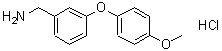 structure of CAS# 154108-33-5, 1-[3-(4-Methoxyphenoxy)Phenyl]Methanamine Hydrochloride (1:1);[3-(4-Methoxyphenoxy)phenyl]methylamine hydrochloride;[61343-99-5];3-(4-METHOXYPHENOXY)BENZYLAMINE HCL