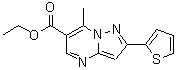 structure of CAS# 162286-69-3, Ethyl 7-Methyl-2-(2-Thienyl)Pyrazolo[1,5-a]Pyrimidine-6-Carboxylate;Ethyl 7-m<wbr>ethyl-2-(<wbr>2-thienyl<wbr>)pyrazolo<wbr>-[1,5-a]p<wbr>yrimidine<wbr>-6-carbox<wbr>ylate;Ethyl 7-m<wbr>ethyl-2-(<wbr>thien-2-y<wbr>l)pyrazol<wbr>o[1,5-a]-<wbr>pyrimidin<wbr>e-6-carbo<wbr>xylate;MFCD00067907