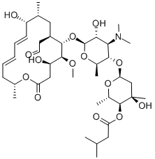 structure of CAS# 16846-34-7, Turimycin H-5;[(2S,3S,4R,6S)-6-[(2R,3S,4R,5R,6S)-6-[[(4R,5S,6S,7R,9R,10R,11E,13E,16R)-4,10-Dihydroxy-5-Methoxy-9,16-Dimethyl-2-Oxo-7-(2-Oxoethyl)-1-Oxacyclohexadeca-11,13-Dien-6-Yl]Oxy]-4-Dimethylamino-5-Hydroxy-2-Methyl-Tetrahydropyran-3-Yl]Oxy-4-Hydroxy-2,4-Dimethyl-Tetrahydropyran-3-Yl] 3-Methylbutanoate;3-Methylbutanoic Acid [(2S,3S,4R,6S)-6-[[(2R,3S,4R,5R,6S)-6-[[(4R,5S,6S,7R,9R,10R,11E,13E,16R)-4,10-Dihydroxy-5-Methoxy-9,16-Dimethyl-2-Oxo-7-(2-Oxoethyl)-1-Oxacyclohexadeca-11,13-Dien-6-Yl]Oxy]-4-Dimethylamino-5-Hydroxy-2-Methyl-3-Tetrahydropyranyl]Oxy]-4-Hydroxy-2,4-Dimethyl-3-Tetrahydropyranyl] Ester;3-Methylbutyric Acid [(2S,3S,4R,6S)-6-[(2R,3S,4R,5R,6S)-6-[[(4R,5S,6S,7R,9R,10R,11E,13E,16R)-4,10-Dihydroxy-2-Keto-7-(2-Ketoethyl)-5-Methoxy-9,16-Dimethyl-1-Oxacyclohexadeca-11,13-Dien-6-Yl]Oxy]-4-Dimethylamino-5-Hydroxy-2-Methyl-Tetrahydropyran-3-Yl]Oxy-4-Hydroxy-2,4-Dimethyl-Tetrahydropyran-3-Yl] Ester