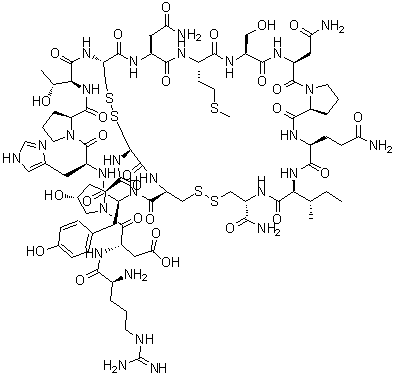 CAS#: 170663-33-9， L-Arginyl-L-alpha-Aspartyl-(4R)-N-{(1R,6R,9S,12S,15S,21S,24S,27S,30S,33R,36S,39S,45S,48S,53R)-21,30-Bis(2-Amino-2-Oxoethyl)-12-(3-Amino-3-Oxopropyl)-9-Sec-Butyl-6-Carbamoyl-48-(4-Hydroxybenzyl)-36-[(1 R)-1-Hydroxyethyl]-24-(Hydroxymethyl)-45-(1H-Imidazol-4-Ylmethyl)-27-[2-(Methylsulfanyl)Ethyl]-8,11,14,20,23,26,29,32,35,38,44,47,50,52-Tetradecaoxo-3,4,55,56-Tetrathia-7,10,13,19,22,25,28,31,34,37,43 ,46,49,51-Tetradecaazatetracyclo[31.17.7.0<Sup>15,19</Sup>.0<Sup>39,43</Sup>]Heptapentacont-53-Yl}-4-Hydroxy-L-Prolinamide