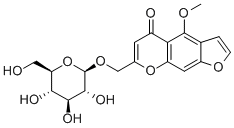 structure of CAS# 17226-75-4, Khelloside;4-Methoxy-7-[[(2R,3R,4S,5S,6R)-3,4,5-Trihydroxy-6-(Hydroxymethyl)Tetrahydropyran-2-Yl]Oxymethyl]Pyrano[3,2-F]Benzofuran-5-One;4-Methoxy-7-[[(2R,3R,4S,5S,6R)-3,4,5-Trihydroxy-6-(Hydroxymethyl)-2-Tetrahydropyranyl]Oxymethyl]-5-Pyrano[3,2-F]Benzofuranone;4-Methoxy-7-[[(2R,3R,4S,5S,6R)-3,4,5-Trihydroxy-6-Methylol-Tetrahydropyran-2-Yl]Oxymethyl]Pyrano[3,2-F]Benzofuran-5-One