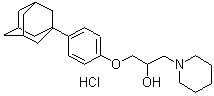 structure of CAS# 175136-32-0, alpha-[(4-Tricyclo[3.3.1.1(3,7)]Dec-1-Ylphenoxy)Methyl]-1-Piperidineethanol Hydrochloride (1:1);1-(4-(Adamantan-1-Yl)Phenoxy)-3-(Piperidin-1-Yl)Propan-2-Ol Hydrochloride;4-(1-ADAMANTYL)-1-(3-(PIPERIDINO)-2-HYDROXYPROPOXY)BENZENE HYDROCHLORIDE;1-[4-(1-ADAMANTYL)PHENOXY]-3-PIPERIDIN-1-YLPROPAN-2-OL HYDROCHLORIDE