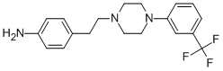 structure of CAS# 1814-64-8, 4-[2-[4-[3-(Trifluoromethyl)phenyl]-1-piperazinyl]ethyl]benzeneamine;4-[2-[4-[3-(Trifluoromethyl)Phenyl]-1-Piperazinyl]Ethyl]Aniline;[4-[2-[4-[3-(Trifluoromethyl)Phenyl]Piperazin-1-Yl]Ethyl]Phenyl]Amine;Nsc628235 (Hydrochloride Salt)