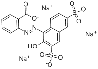 结构式 CAS# 1836-22-2, 2-[2-(2-羟基-3,6-二磺基-1-萘基)偶氮]-苯甲酸钠盐(1:3)