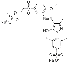 structure of CAS# 18976-74-4, Reactive Yellow 14;Disodium 3-Chloro-4-[4-[2-Methoxy-5-(2-Sulfonatooxyethylsulfonyl)Phenyl]Azo-3-Methyl-5-Oxo-4H-Pyrazol-1-Yl]-5-Methyl-Benzenesulfonate;Disodium 3-Chloro-4-[4-[2-Methoxy-5-(2-Sulfonatooxyethylsulfonyl)Phenyl]Azo-3-Methyl-5-Oxo-4H-Pyrazol-1-Yl]-5-Methylbenzenesulfonate;Disodium 3-Chloro-4-[5-Keto-4-[2-Methoxy-5-(2-Sulfatoethylsulfonyl)Phenyl]Azo-3-Methyl-4H-Pyrazol-1-Yl]-5-Methyl-Benzenesulfonate