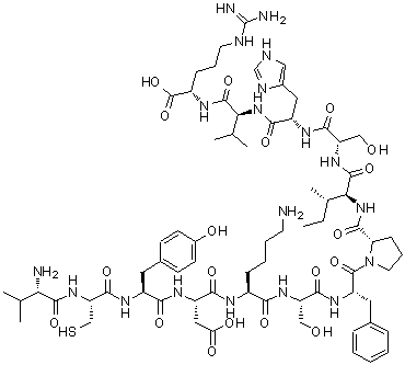 结构式 CAS# 197250-15-0, L-缬氨酰-L-半胱氨酰-L-酪氨酰-L-alpha-天冬氨酰-L-赖氨酰-L-丝氨酰-L-苯丙氨酰-L-脯氨酰-L-异亮氨酰-L-丝氨酰-L-组氨酰-L-缬氨酰-L-精氨酸