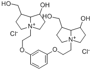 structure of CAS# 19918-85-5, Diplacin;4-[2-[3-[2-(1-Hydroxy-7-Methylol-Pyrrolizidin-4-Ium-4-Yl)Ethoxy]Phenoxy]Ethyl]-7-Methylol-Pyrrolizidin-4-Ium-1-Ol Dichloride;1H-Pyrrolizinium, 4,4'-(M-Phenylenebis(Oxyethylene))Bis(Hexahydro-1-Hydroxy-7-(Hydroxymethyl)-, Dichloride;Diplacin