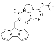 structure of CAS# 207129-12-2, 1-[(9H-Fluoren-9-Ylmethoxy)Carbonyl]-3-{[(2-Methyl-2-Propanyl)Oxy]Carbonyl}-2-Imidazolidinecarboxylic Acid;Fmoc-(R,S)-Boc-imidazolidine-2-carboxylic acid