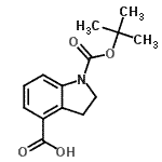 structure of CAS# 208774-11-2, 1-{[(2-Methyl-2-Propanyl)Oxy]Carbonyl}-4-Indolinecarboxylic Acid;1-(tert-B<wbr>utoxycarb<wbr>onyl)-2,3<wbr>-dihydro-<wbr>1H-indole<wbr>-4-carbox<wbr>ylic acid;1-(tert-butoxycarbonyl)indoline-4-carboxylic acid;2,3-Dihyd<wbr>ro-1H-ind<wbr>ole-1,4-d<wbr>icarboxyl<wbr>ic acid 1<wbr>-(1,1-dim<wbr>ethylethy<wbr>l) ester