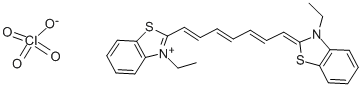 structure of CAS# 22268-66-2, (2Z)-3-Ethyl-2-[(2E,4E,6E)-7-(3-Ethylbenzothiazol-2-Yl)Hepta-2,4,6-Trienylidene]Benzothiazole Perchlorate;3-Ethyl-2-(7-(3-Ethylbenzothiazol-2-Ylidene)-1,3,5-Heptatrienyl)Benzothiazolium Perchlorate;Benzothiazolium, 3-Ethyl-2-(7-(3-Ethyl-2(3H)-Benzothiazolylidene)-1,3,5-Heptatrienyl)-, Perchlorate