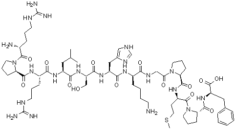 结构式 CAS# 229961-08-4, D-精氨酰-D-脯氨酰-L-精氨酰-L-亮氨酰-D-丝氨酰-L-组氨酰-D-赖氨酰甘氨酰-L-脯氨酰-D-蛋氨酰-L-脯氨酰-D-苯丙氨酸
