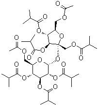 结构式 CAS# 27216-37-1, 6-O-乙酰基-1,3,4-三-O-(2-甲基-1-氧代丙基)-beta-D-果糖呋喃糖基-alpha-D-吡喃葡萄糖苷 6-乙酸酯 2,3,4-三(2-甲基丙酸酯)