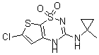 structure of CAS# 279215-43-9, 6-Chloro-3-((1-methylcyclopropyl)amino)-4H-thieno(3,2-e)-1,2,4-thiadiazine 1,1-dioxide;(6-Chloro-1,1-Diketo-4H-Thieno[3,2-E][1,2,4]Thiadiazin-3-Yl)-(1-Methylcyclopropyl)Amine;6-Chloro-3-((1-Methylcyclopropyl)Amino)-4H-Thieno(3,2-E)-1,2,4-Thiadiazine 1,1-Dioxide;Nn 414
