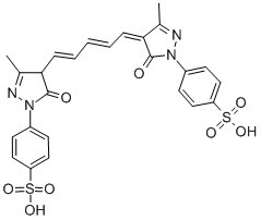 structure of CAS# 27969-56-8, 4-[4,5-Dihydro-4-[5-[5-hydroxy-3-methyl-1-(4-sulfophenyl)-1H-pyrazol-4-yl]-2,4-pentadien-1-ylidene]-3-methyl-5-oxo-1H-pyrazol-1-yl]-Benzenesulfonic acid;4-[3-Methyl-4-[(1E,3E,5Z)-5-[3-Methyl-5-Oxo-1-(4-Sulfophenyl)-4-Pyrazolylidene]Penta-1,3-Dienyl]-5-Oxo-2H-Pyrazol-1-Yl]Benzenesulfonic Acid;4-[5-Keto-4-[(1E,3E,5Z)-5-[5-Keto-3-Methyl-1-(4-Sulfophenyl)Pyrazol-4-Ylidene]Penta-1,3-Dienyl]-3-Methyl-2H-Pyrazol-1-Yl]Benzenesulfonic Acid;Benzenesulfonic Acid, 4-(4,5-Dihydro-4-(5-(5-Hydroxy-3-Methyl-1-(4-Sulfophenyl)-1H-Pyrazol-4-Yl)-2,4-Pentadienylidene)-3-Methyl-5-Oxo-1H-Pyrazol-1-Yl)-