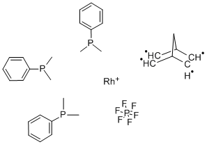 structure of CAS# 32761-50-5, [Tris(Dimethylphenylphosphine)](2,5-Norbornadiene)Rhodium(I) Hexafluorophosphate