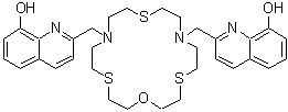 CAS 登录号：343372-33-8， 2,2'-[1-氧杂-4,10,16-三硫杂-7,13-二氮杂环十八烷-7,13-二基二(亚甲基)]二(8-喹啉醇)