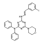 structure of CAS# 351986-85-1, 4-[(2E)-2-(3-Iodobenzylidene)Hydrazino]-6-(4-Morpholinyl)-N,N-Diphenyl-1,3,5-Triazin-2-Amine;3-iodoben<wbr>zaldehyde<wbr> [4-(diph<wbr>enylamino<wbr>)-6-(4-mo<wbr>rpholinyl<wbr>)-1,3,5-t<wbr>riazin-2-<wbr>yl]hydraz<wbr>one;4-[(2E)-2<wbr>-(3-iodob<wbr>enzyliden<wbr>e)hydrazi<wbr>nyl]-6-(m<wbr>orpholin-<wbr>4-yl)-N,N<wbr>-diphenyl<wbr>-1,3,5-tr<wbr>iazin-2-a<wbr>mine;Vacuolin-1