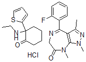 CAS#: 37291-85-3， 4-(2- fluorophenyl)-6,8-dihydro-1,3,8-trimethyl-Pyrazolo[3,4-e][1,4]diazepin-7(1H)-one mixt. with 2-(ethylamino)-2-(2-thienyl)cyclohexanone hydrochloride