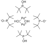 structure of CAS# 386706-31-6, Dihydrogen Di-mu-Chlorotetrakis(Di-Tert-Butylphosphinito-Kp)Dipalladate(2-);DIHYDROGEN DI-MU-CHLOROTETRAKIS(DI-TERT-BUTYLPHOSPHINITO-KP) DIPALLADATE(2-);DIHYDROGEN DI-MU-CHLOROTETRAKIS(DI-T-BUTYLPHOSPHINITO-KP)DIPALLADATE(2-);DIHYDROGEN DI--CHLOROTETRAKIS(DI-T-BUTYLPHOSPHINITO-KP)DIPALLADATE(2-)
