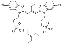 CAS#: 39201-42-8， Hydrogen 5-chloro-2-(3-(5-chloro-3-(3-sulphonatopropyl)-3H-benzoxazol-2-ylidene)-2-ethylprop-1-enyl)-3-(3-sulphonatopropyl)benzoxazolium, compound with triethylamine (1:1)