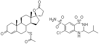 CAS#: 39394-35-9， (7alpha,17alpha)-7-(Acetylthio)-17-hydroxy-3-oxo-pregn-4-ene-21-carboxylic acid gamma-lactone mixt. With 6-chloro-3,4-dihydro-3-(2-methylpropyl)-2H-1,2,4-benzothiadiazine-7-sulfonamide 1,1-dioxide