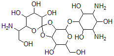 CAS 登录号：39471-55-1， 6'-(1-氨基-2-羟基乙基)-4-(3,5-二氨基-2,4,6-三羟基环己基)氧基-6-(羟基甲基)螺[4,6,7,7a-四氢-3aH-[1,3]二氧杂环戊并[4,5-d]吡喃-2,2'-四氢吡喃]-3',4',5',7-四醇