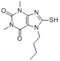 structure of CAS# 436094-92-7, 7-Butyl-8-Mercapto-1,3-Dimethyl-3,7-Dihydro-Purine-2,6-Dione;7-Butyl-1,3-Dimethyl-8-Thioxo-9H-Purine-2,6-Dione;7-Butyl-1,3-Dimethyl-8-Thioxo-9H-Purine-2,6-Quinone;A3030/0127821