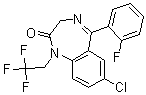 结构式 CAS# 49606-44-2, 7-氯-5-(2-氟苯基)-1,3-二氢-1-(2,2,2-三氟乙基)-2H-1,4-苯并二氮杂卓-2-酮