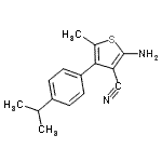 structure of CAS# 519016-80-9, 2-Amino-4-(4-Isopropylphenyl)-5-Methyl-3-Thiophenecarbonitrile;2-amino-5<wbr>-methyl-4<wbr>-[4-(meth<wbr>ylethyl)p<wbr>henyl]thi<wbr>ophene-3-<wbr>carbonitr<wbr>ile;MFCD02609515;ZINC00034146