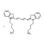 structure of CAS# 53213-96-0, 3-Pentyl-2-[(1E,3E,5Z)-5-(3-Pentyl-1,3-Benzothiazol-2(3H)-Ylidene)-1,3-Pentadien-1-Yl]-1,3-Benzothiazol-3-Ium Iodide;3-pentyl-<wbr>2-{(1E,3E<wbr>)-5-[3-pe<wbr>ntyl-1,3-<wbr>benzothia<wbr>zol-2(3H)<wbr>-ylidene]<wbr>-1,3-pent<wbr>adienyl}-<wbr>1,3-benzo<wbr>thiazol-3<wbr>-ium iodi<wbr>de;Benzothia<wbr>zolium, 3<wbr>-pentyl-2<wbr>-[5-(3-pe<wbr>ntyl-2(3H<wbr>)-benzoth<wbr>iazolylid<wbr>ene)-1,3-<wbr>pentadien<wbr>yl]-, iod<wbr>ide (9CI)