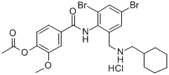 CAS#: 54340-60-2， 4-[N-[2,4-Dibromo-6-[(Cyclohexylmethylamino)Methyl]Phenyl]Carbamoyl]-3-Methoxyphenyl Acetate Monohydrochloride
