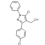 structure of CAS# 55828-93-8, [5-Chloro-3-(4-Chlorophenyl)-1-Phenyl-1H-Pyrazol-4-Yl]Methanol;[5-Chlor-3-(4-chlorphenyl)-1-phenyl-1H-pyrazol-4-yl]methanol;[5-Chloro<wbr>-3-(4-chl<wbr>orophenyl<wbr>)-1-pheny<wbr>l-1H-pyra<wbr>zol-4-yl]<wbr>methanol;[5-Chloro<wbr>-3-(4-chl<wbr>orophenyl<wbr>)-1-pheny<wbr>l-1H-pyra<wbr>zol-4-yl]<wbr>-methanol